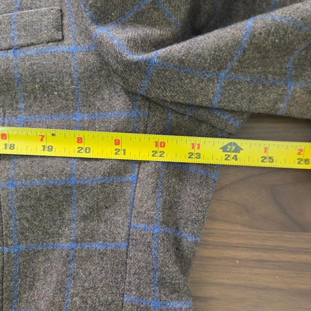 Tommy Hilfiger Sport Coat 46R Brown Blue Windowpane Wool Blend Blazer Men's